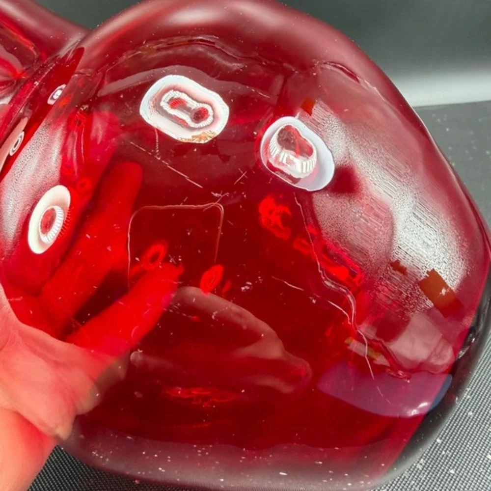 Antique Blenko Ruby Red Glass Vase Pre Designer Era #3512L Hand Blown‎ 8 Inch